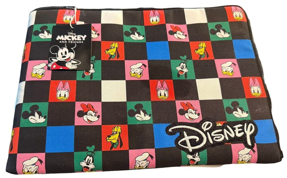 Disney Mickey & Friends Checkerboard Zip Pouch 14" Laptop Tablet Case, NWT